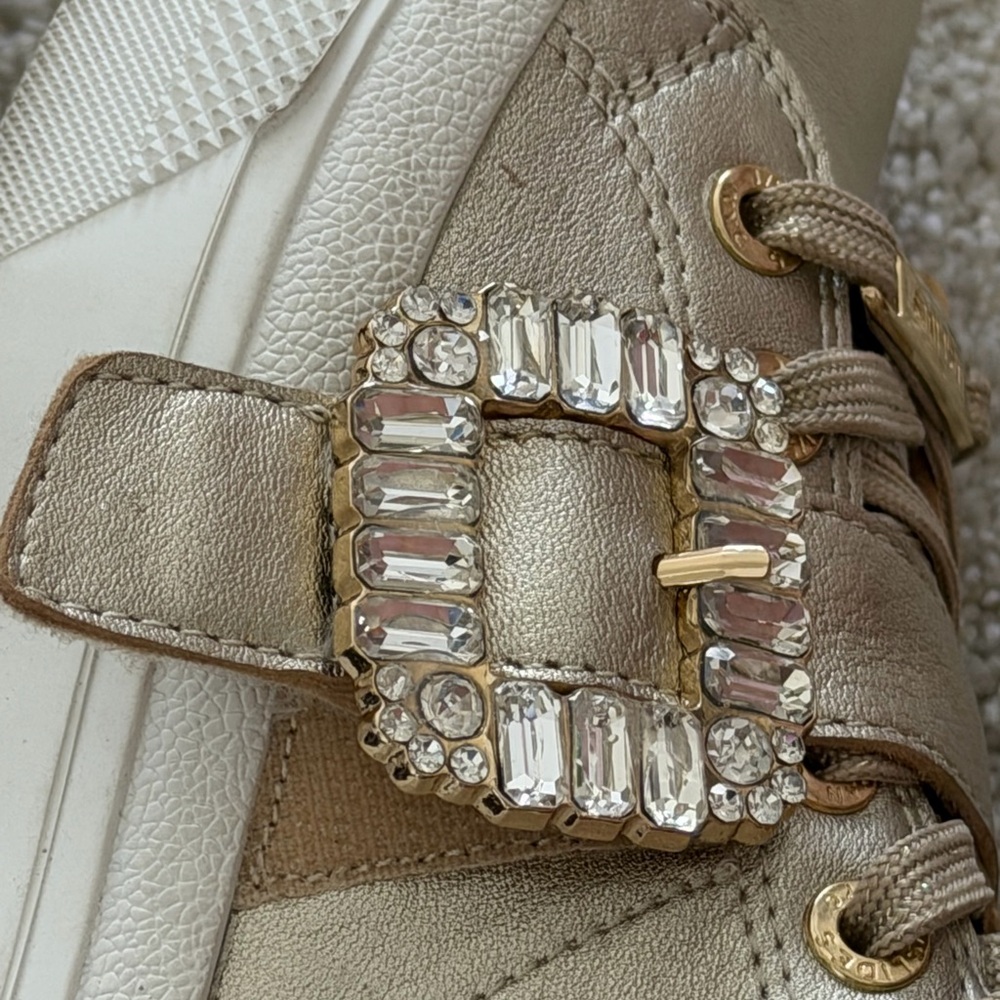 J Slides Gold Sneakers with Rhinestone Detail - Picture 3 of 4